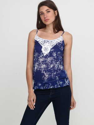 Блуза синяя в цветочный принт | 5659114