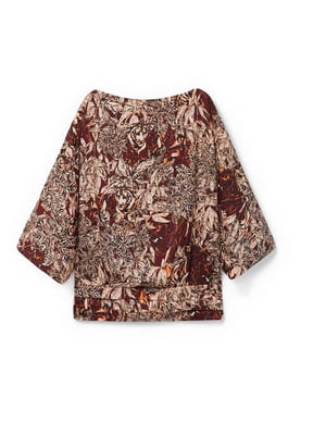 Блуза коричневого кольору в квітковий принт | 5659148