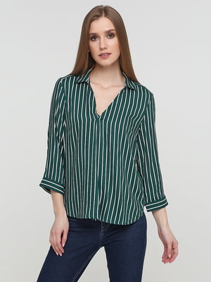Блуза-рубашка зеленого цвета в полоску | 5659327