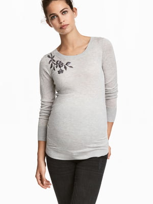 Джемпер для беременных серый с рисунком | 5660803