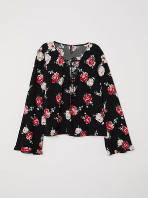 Блуза черная в цветочный принт | 5662636