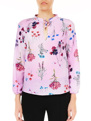 Блуза бузкового кольору у квітковий принт | 5663526