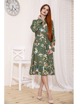 Сукня кольору хакі з квітковим принтом | 5663948