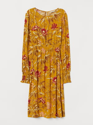 Сукня гірчичного кольору з квітковим принтом | 5677574
