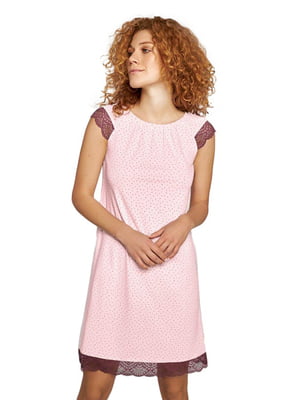 Рубашка ночная розового цвета в горошек | 5679751