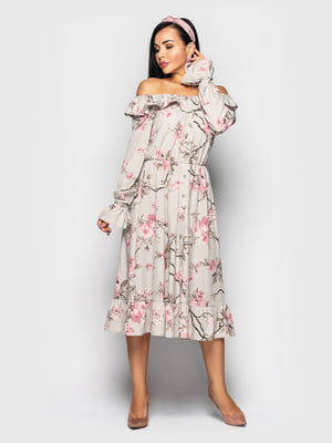 Платье серое с цветочным принтом | 5697390