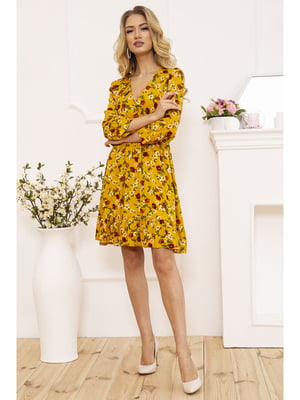 Сукня гірчичного кольору з квітковим принтом | 5703861