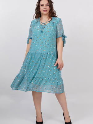 Платье бирюзовое с цветочным принтом | 5711226