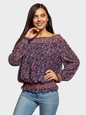 Блуза фіолетова у принт | 5721413
