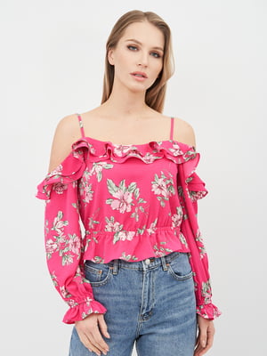Блуза ярко-розовая с цветочным принтом | 5711541