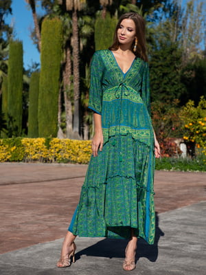 Платье зеленое в принт | 5740064