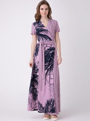 Сукня бузкового кольору в принт | 5743525