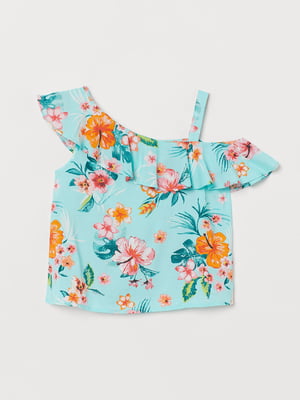 Блуза бирюзовая в цветочный принт | 5711310