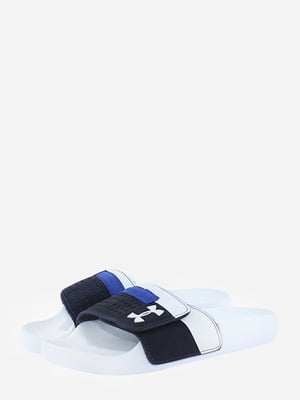 Шльопанці синьо-білого кольору з логотипом | 5731860