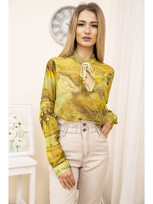 Блуза оливкового цвета с принтом | 5749354