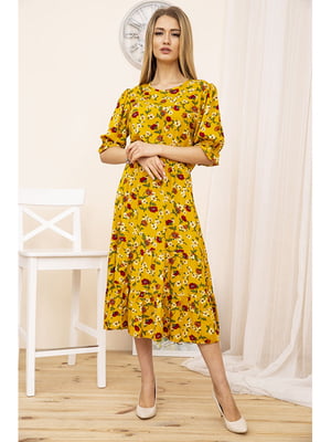Сукня гірчичного кольору з квітковим принтом | 5749737