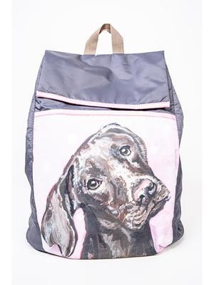 Рюкзак сіро-рожевий з принтом | 5749797