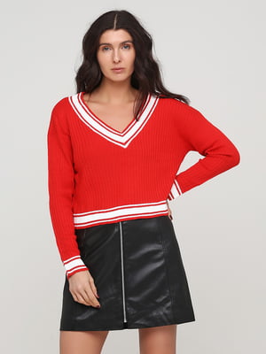 Пуловер червоний в смужку | 5751419