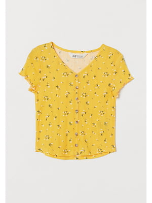 Рубашка-топ желтая в цветочный принт | 5755777