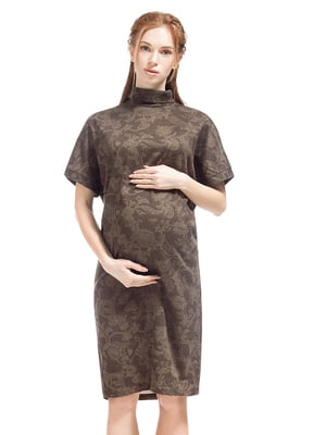 Сукня для вагітних коричнева у принт | 5770529