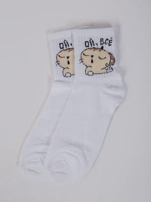 Шкарпетки білі в принт | 5773135