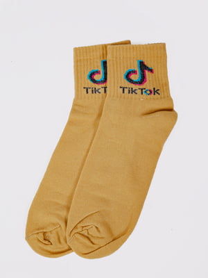 Шкарпетки гірчичного кольору в принт | 5773137