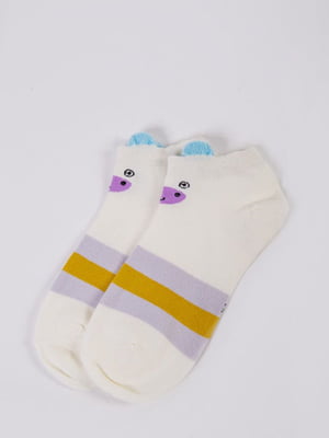 Шкарпетки молочного кольору в смужку і в принт | 5773166