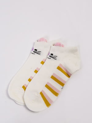 Шкарпетки молочного кольору в смужку і в принт | 5773169