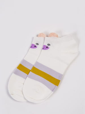 Шкарпетки молочного кольору в смужку і в принт | 5773170
