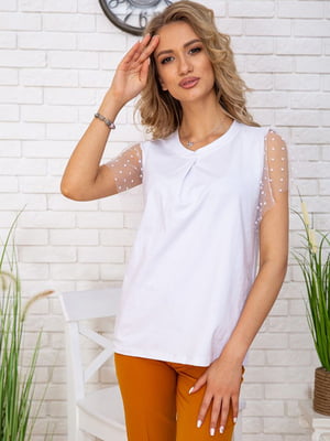 Блуза белая с декором-крапинкой | 5773430