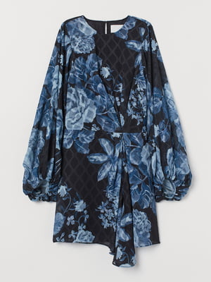Платье темно-синее с цветочным принтом | 5778350
