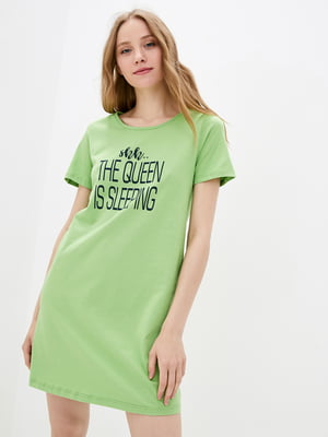 Рубашка ночная зеленая в принт | 5781838