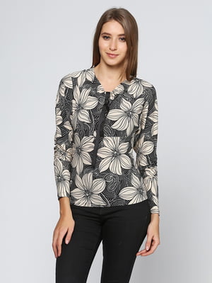 Блуза комбинированного цвета в цветочный принт | 4092237
