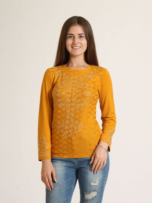 Блуза горчичного цвета с орнаментом | 5794275