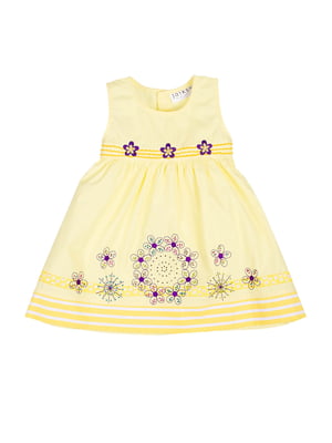 Сукня жовта в смужку і з квітковим орнаментом | 5794728