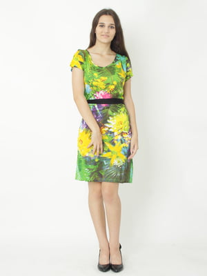 Платье комбинированного цвета в цветочный принт | 4399510