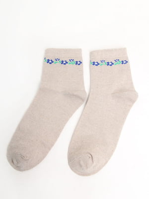 Шкарпетки бежеві з квітковим орнаментом | 5798595