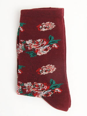 Шкарпетки бордові в квітковий принт | 5798630