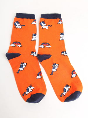 Шкарпетки морквяного кольору в принт | 5798649