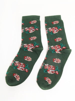 Шкарпетки зелені в квітковий принт | 5798683
