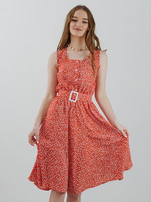 Платье кораллового цвета в цветочный принт | 5799897