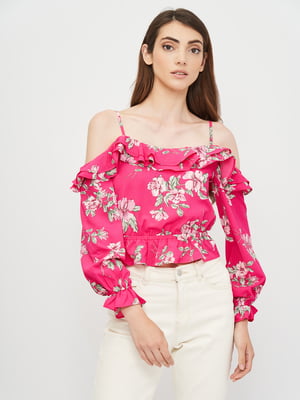 Блуза малинового цвета в цветочный принт | 5803006