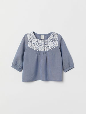Блуза светло-синяя с кружевной отделкой | 5804960