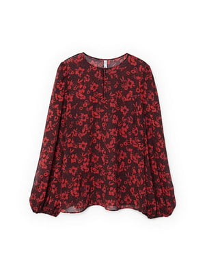 Блуза бордовая с цветочным принтом | 5808300
