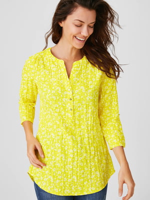 Блуза жовта з квітковим принтом | 5808728