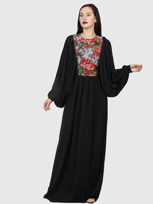 Платье черное с цветочной вышивкой | 5796371