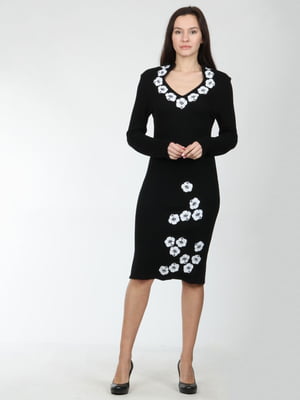 Платье черное с цветочной аппликацией | 5798994