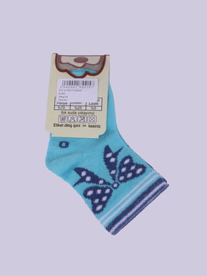 Шкарпетки блакитні в принт і в смужку | 5811186