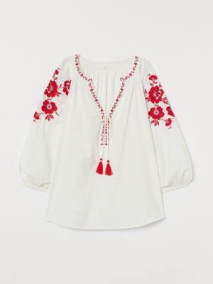 Блуза белая с цветочной вышивкой | 5819497