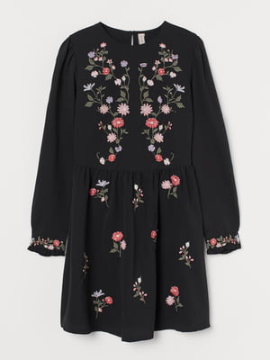 Платье черное с цветочной вышивкой | 5819616